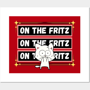 Funny nervous white cat who is on the Fritz Frit-Tees Posters and Art